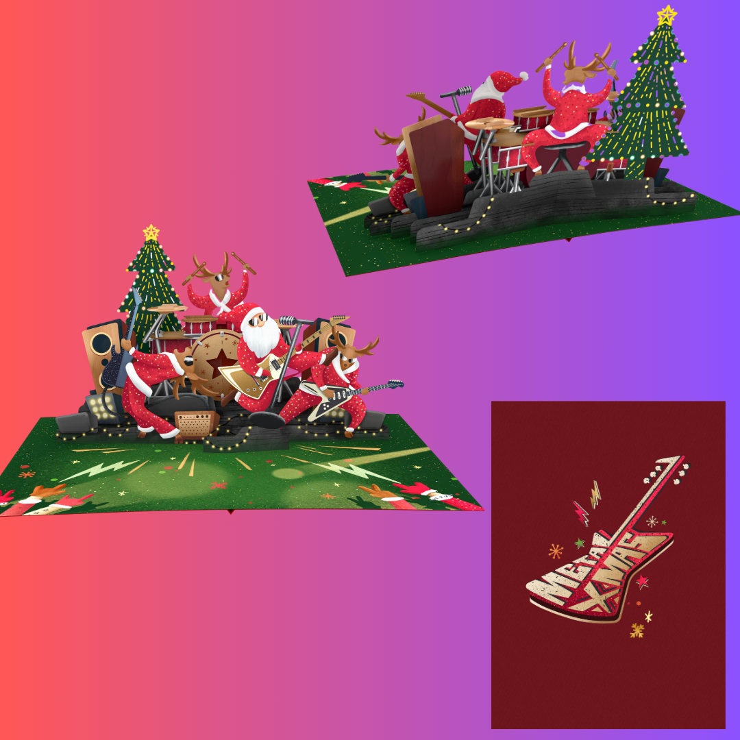 Christmas Rock and Roll 3D pop up greeting card