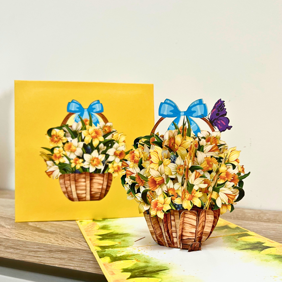 Daffodil Basket 3D Pop-Up Card – A Blooming Delight