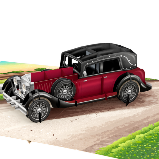 Vintage Car 3D birthday pop up card for men, father, husband, uncle, thinking of you, get well soon, Father's day celebration card