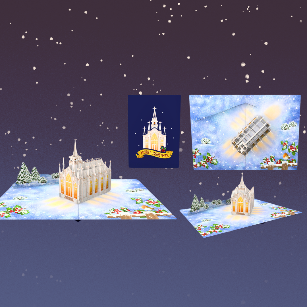 Stained Glass Christmas Chapel 3D pop up greeting card