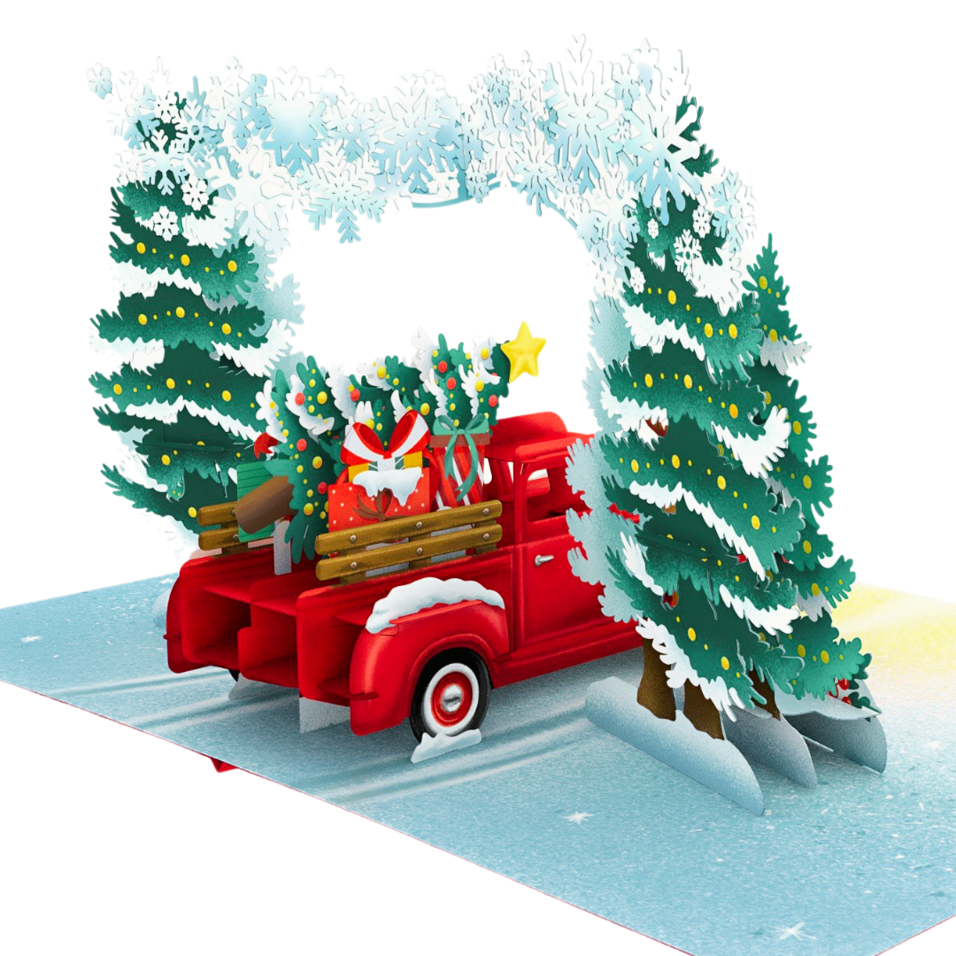 Merry Christmas truck 3D pop up greeting card