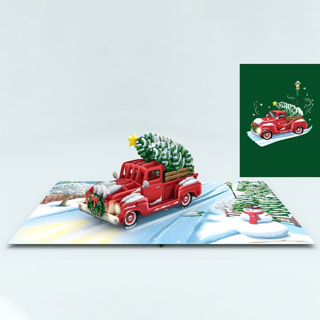 Christmas tree on Red Truck 3D pop up greeting card