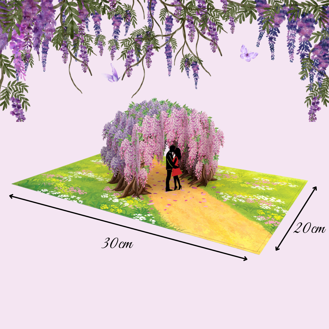 Wisteria garden Wedding, Anniversary, Engagement, Valentine's Day Couple 3D greeting pop up card