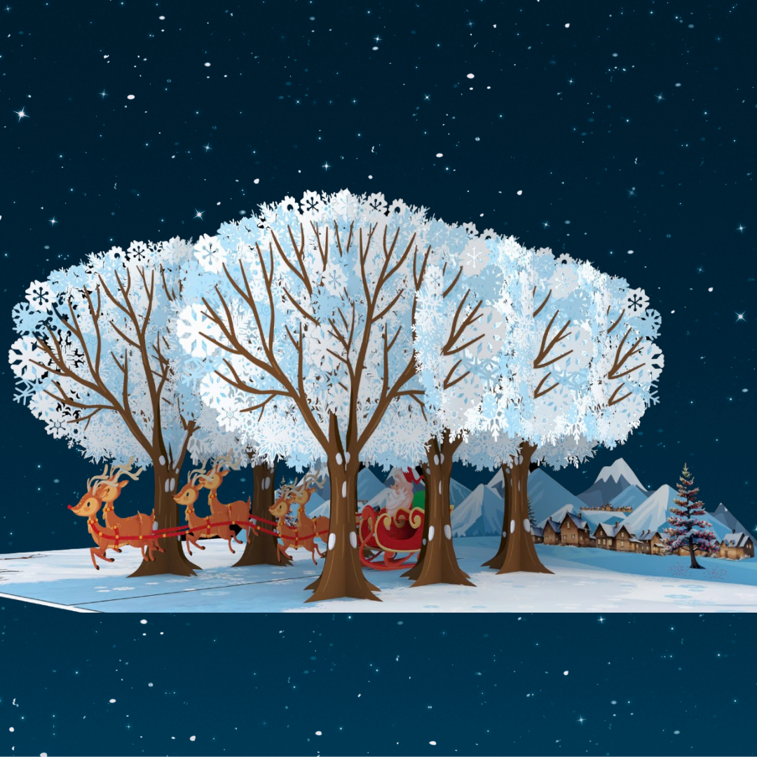 Christmas forest with Father Christmas on sleigh - Night before Christmas