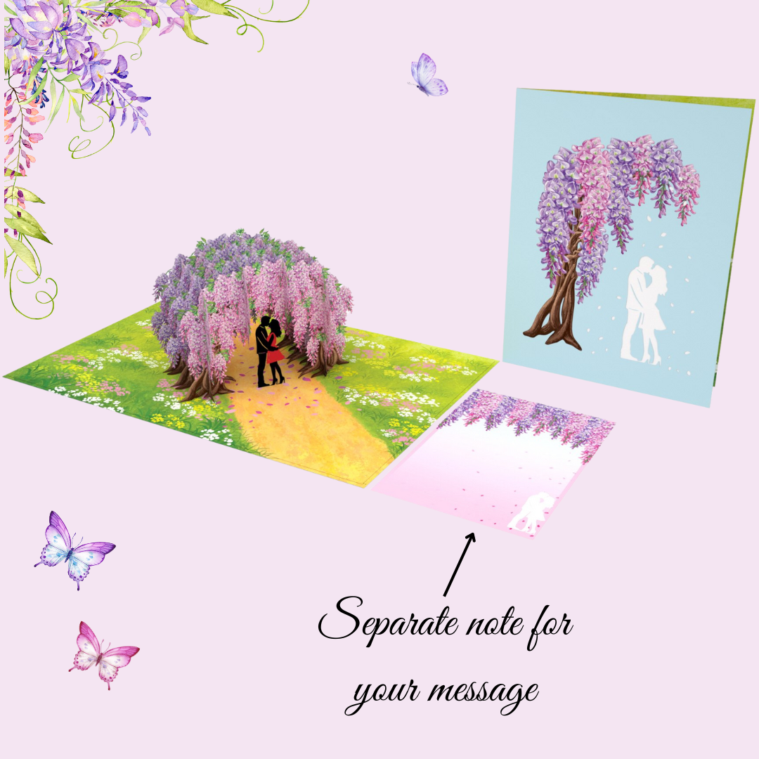 Wisteria garden Wedding, Anniversary, Engagement, Valentine's Day Couple 3D greeting pop up card