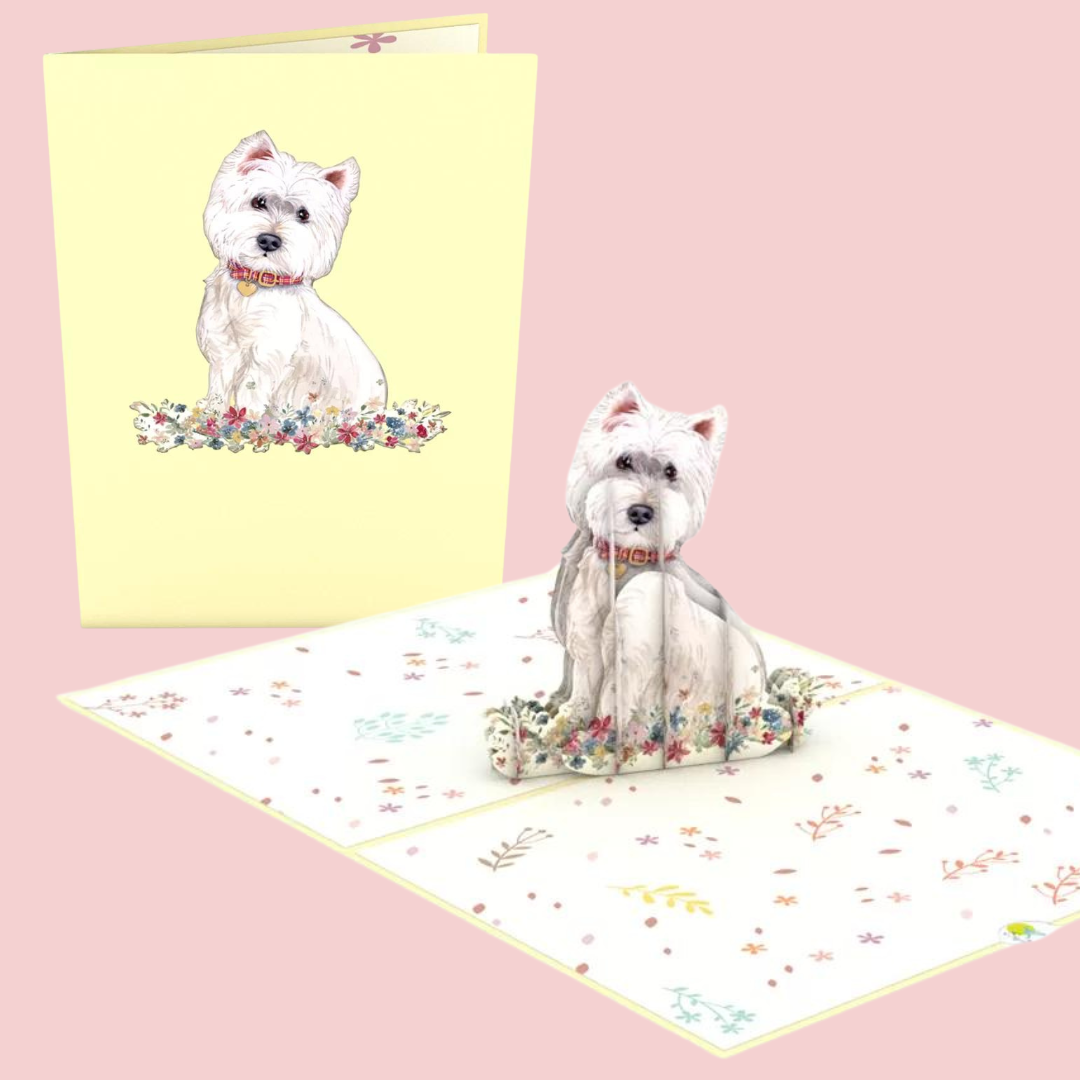 Adorable Terrier with Flowers Pop-Up Card