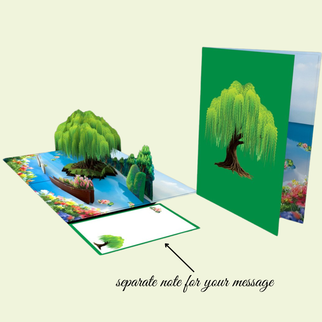 Willow tree and Swans Pop up Valentines Day Engagement, Anniversary, Wedding 3D greeting card