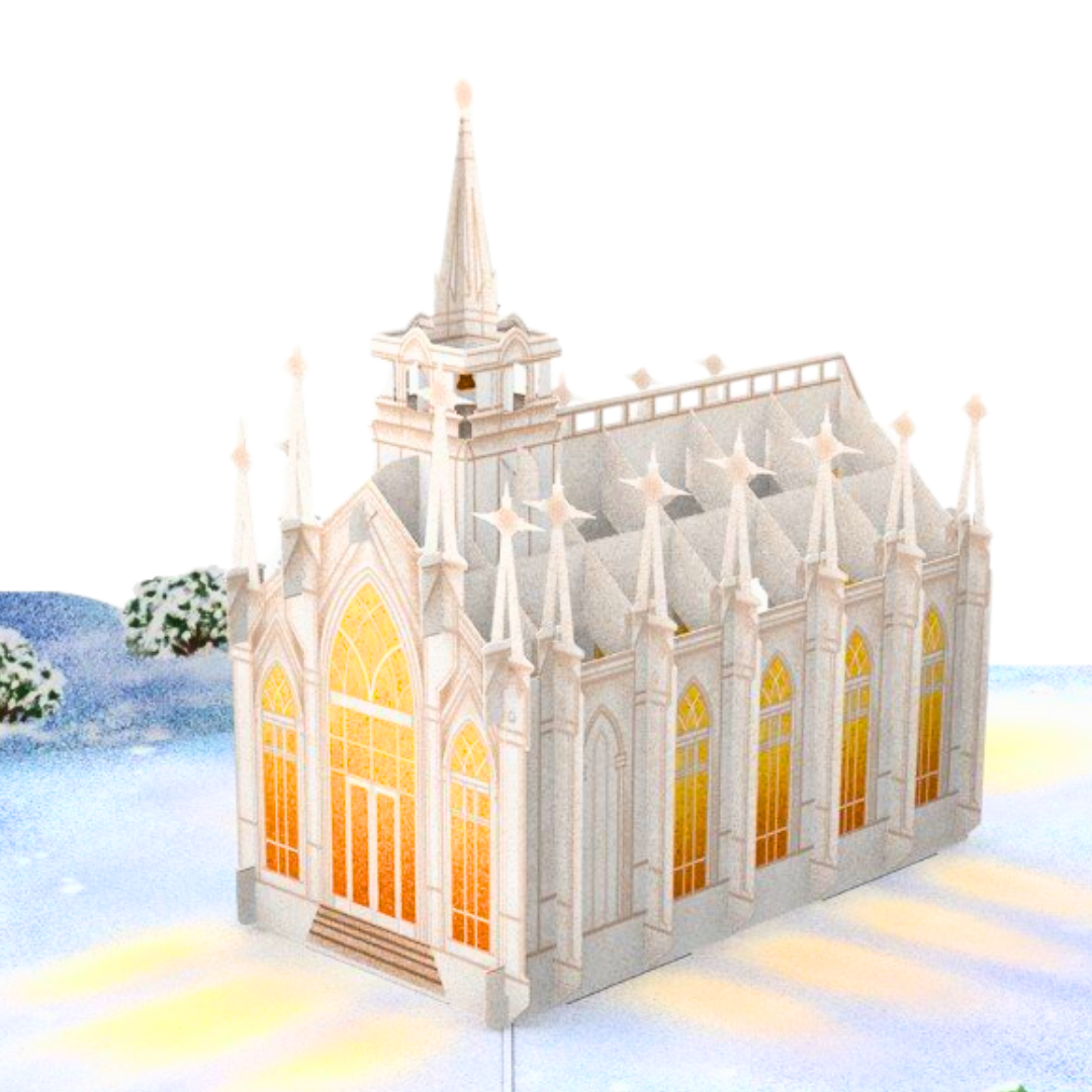 Stained Glass Christmas Chapel 3D pop up greeting card