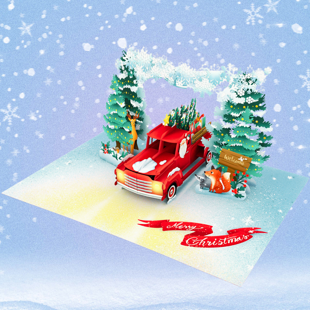 Merry Christmas truck 3D pop up greeting card