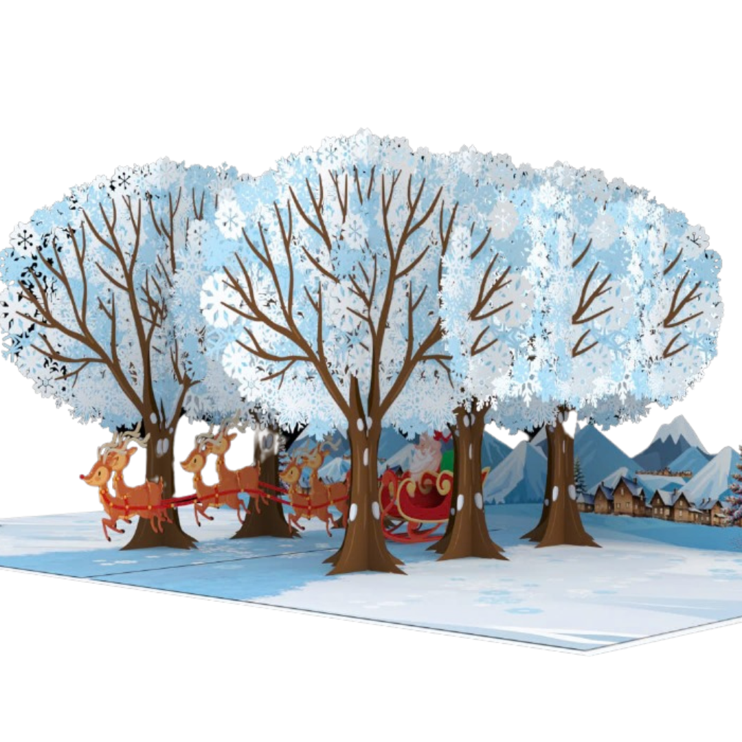 Christmas forest with Father Christmas on sleigh - Night before Christmas