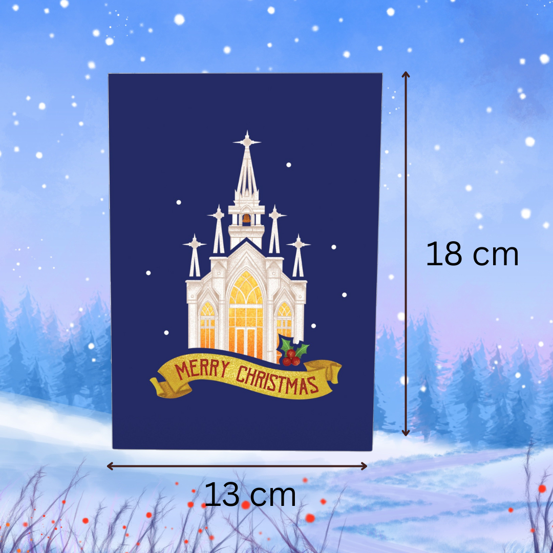 Stained Glass Christmas Chapel 3D pop up greeting card