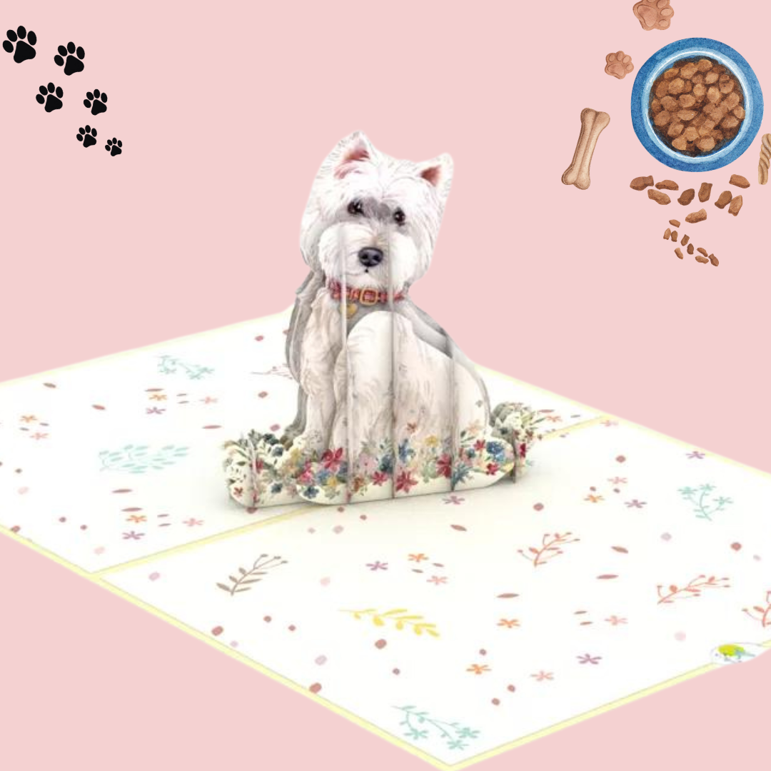 Adorable Terrier with Flowers Pop-Up Card