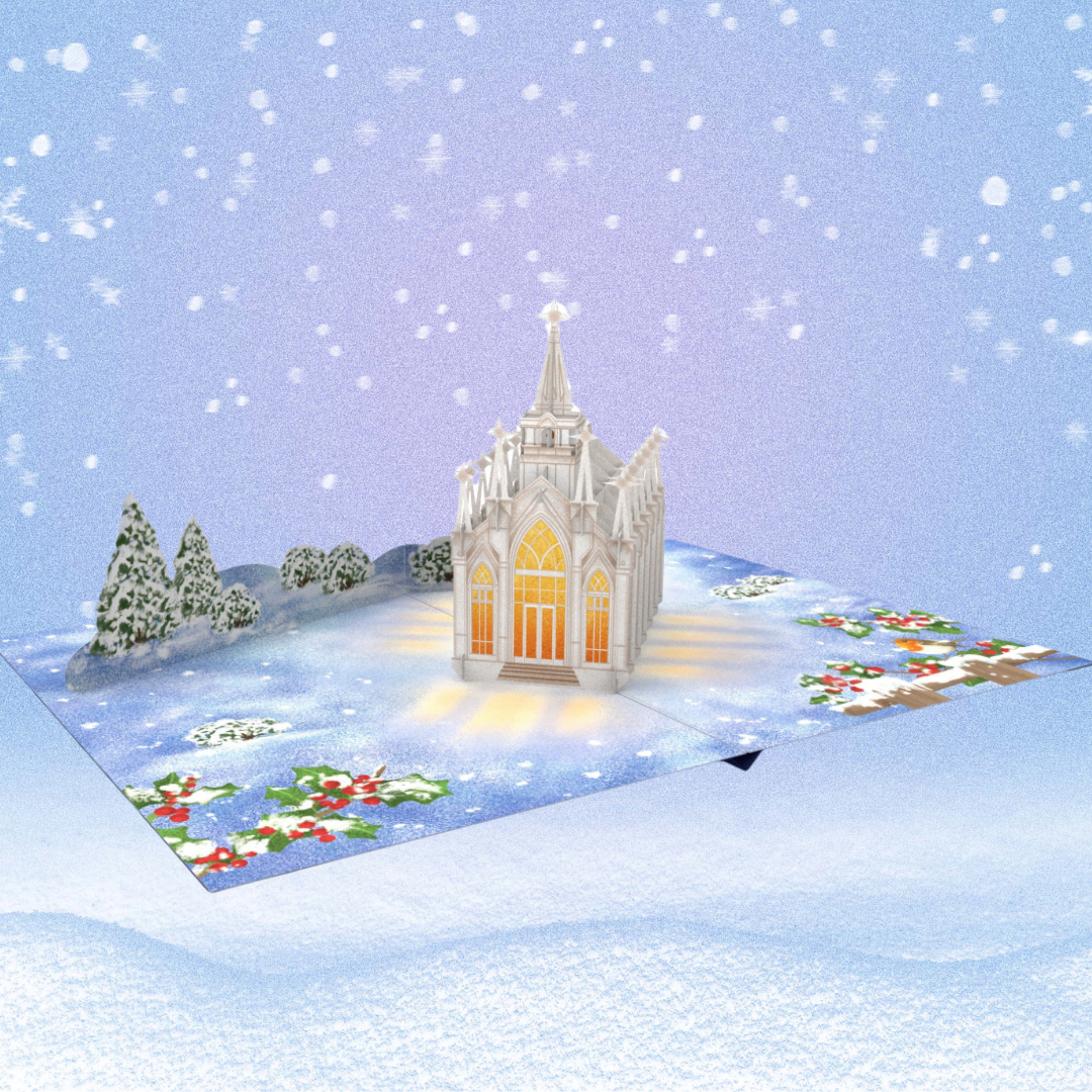 Stained Glass Christmas Chapel 3D pop up greeting card