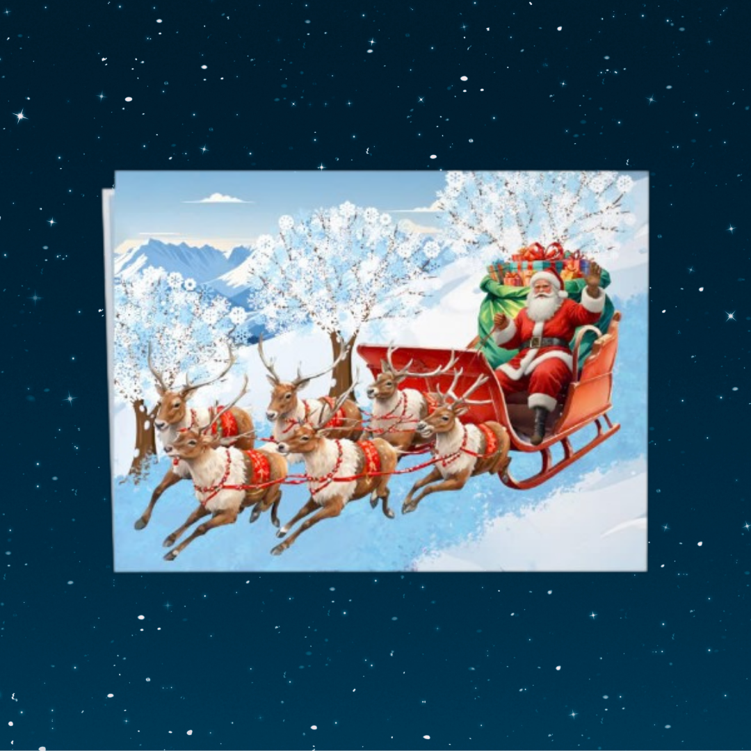Christmas forest with Father Christmas on sleigh - Night before Christmas