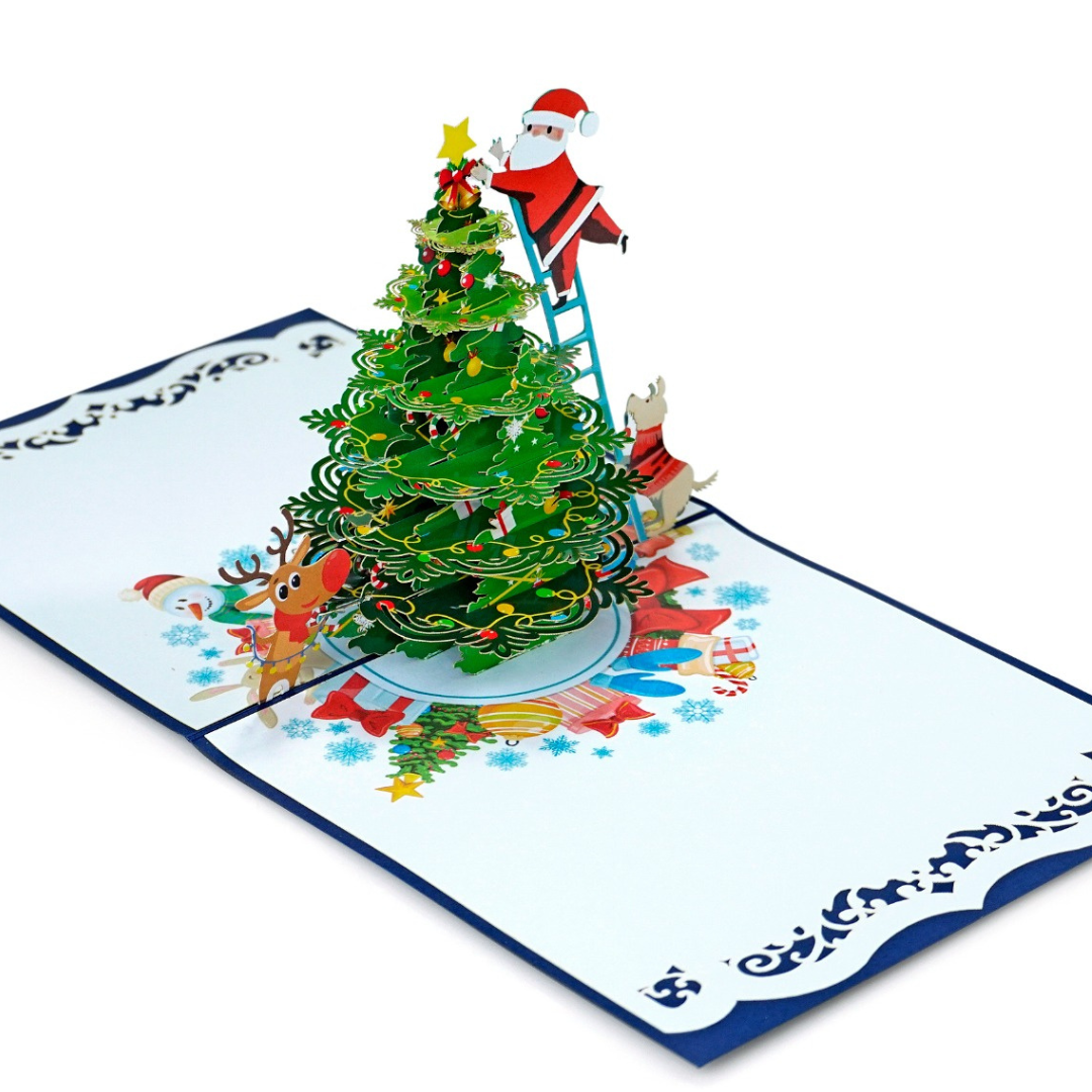 Christmas Santa Decorating Christmas Tree 3D Pop-Up Greeting Card