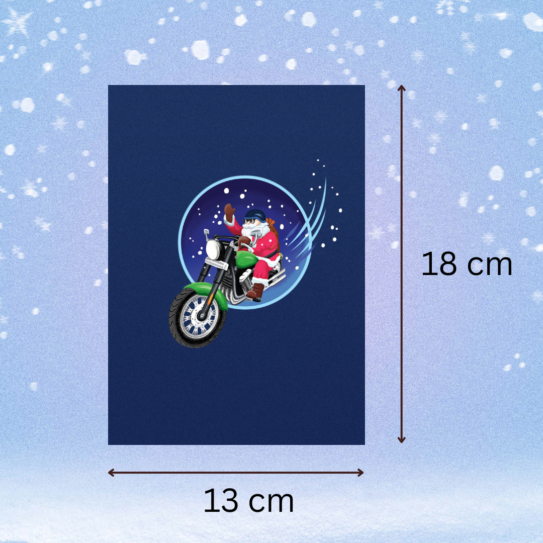 Christmas pop up card - Father Christmas on motorcycle
