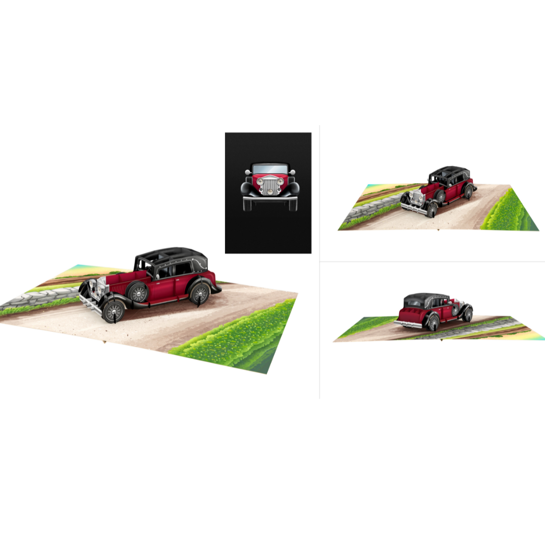 Vintage Car 3D birthday pop up card for men, father, husband, uncle, thinking of you, get well soon, Father's day celebration card
