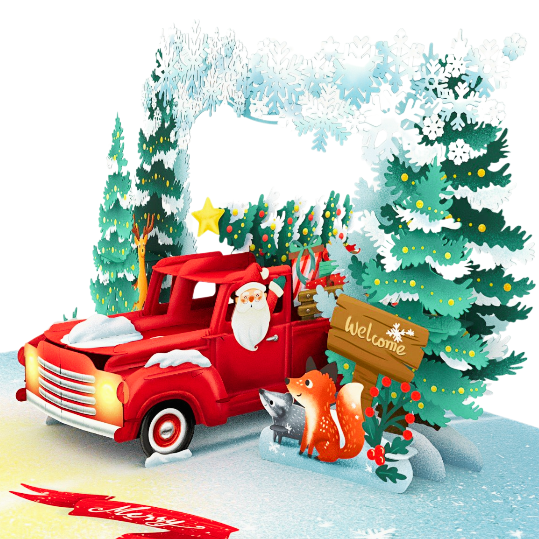 Merry Christmas truck 3D pop up greeting card