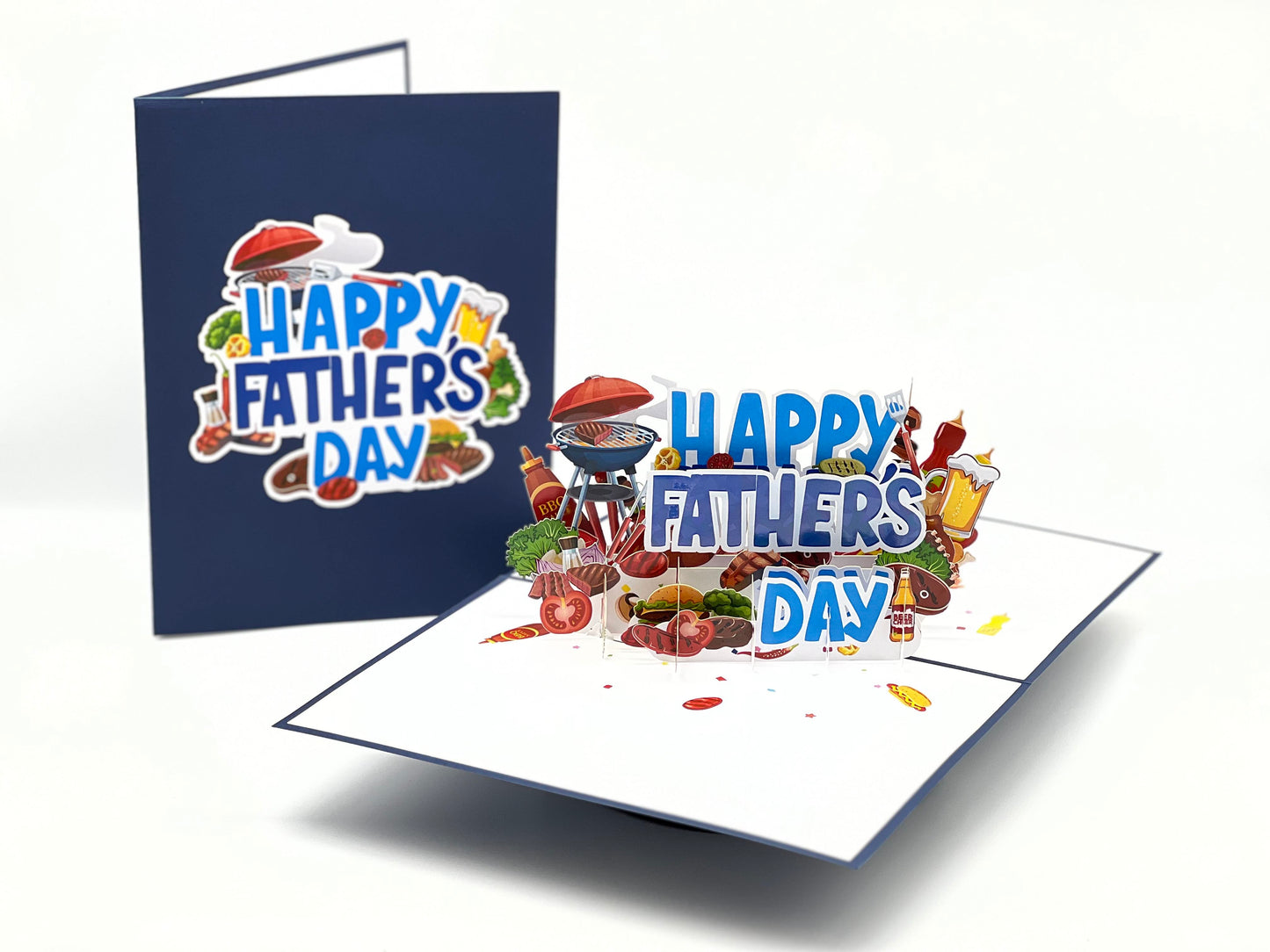 Father's Day BBQ Pop Up Card β 3D Greeting for <strong>Grill Master Dads</strong>, Featuring Barbecue, Burger, Steak, Skewers, Beer - A Must-Have for Dads Who Adore BBQ