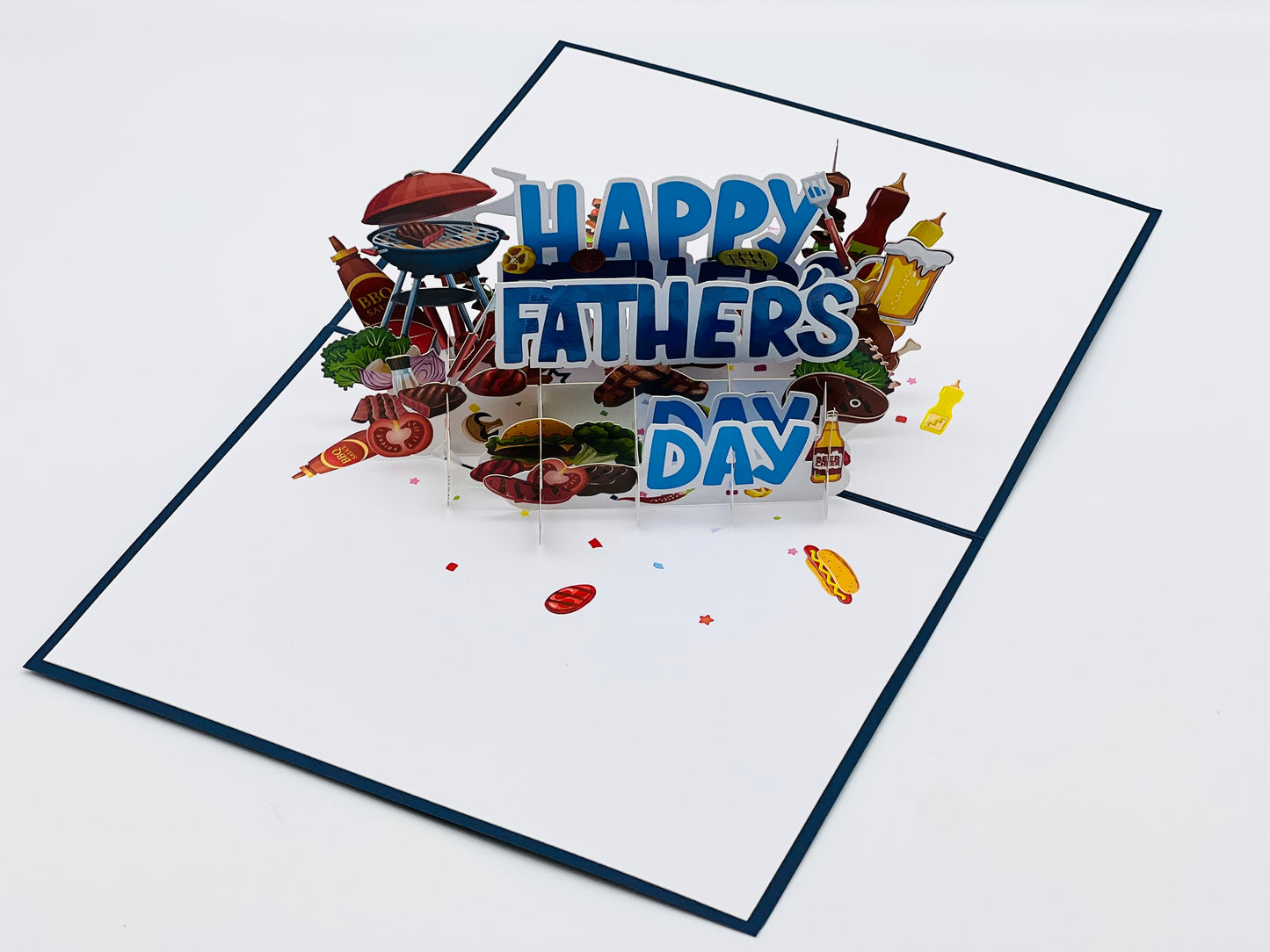 Father's Day BBQ Pop Up Card β 3D Greeting for <strong>Grill Master Dads</strong>, Featuring Barbecue, Burger, Steak, Skewers, Beer - A Must-Have for Dads Who Adore BBQ
