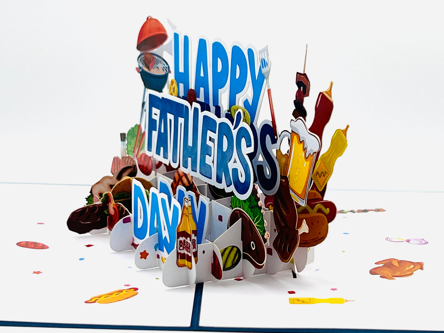 Father's Day BBQ Pop Up Card β 3D Greeting for <strong>Grill Master Dads</strong>, Featuring Barbecue, Burger, Steak, Skewers, Beer - A Must-Have for Dads Who Adore BBQ