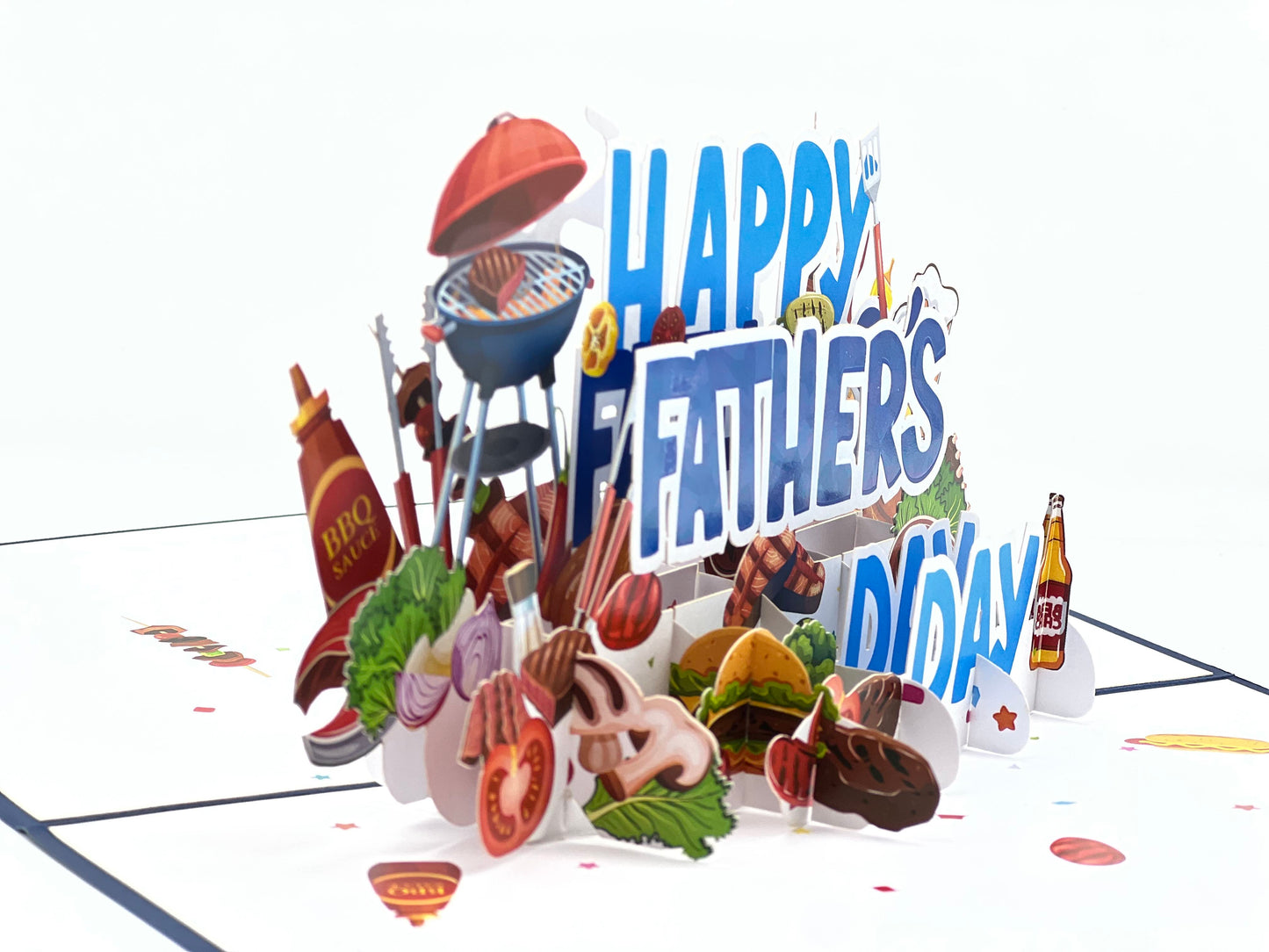 Father's Day BBQ Pop Up Card β 3D Greeting for <strong>Grill Master Dads</strong>, Featuring Barbecue, Burger, Steak, Skewers, Beer - A Must-Have for Dads Who Adore BBQ