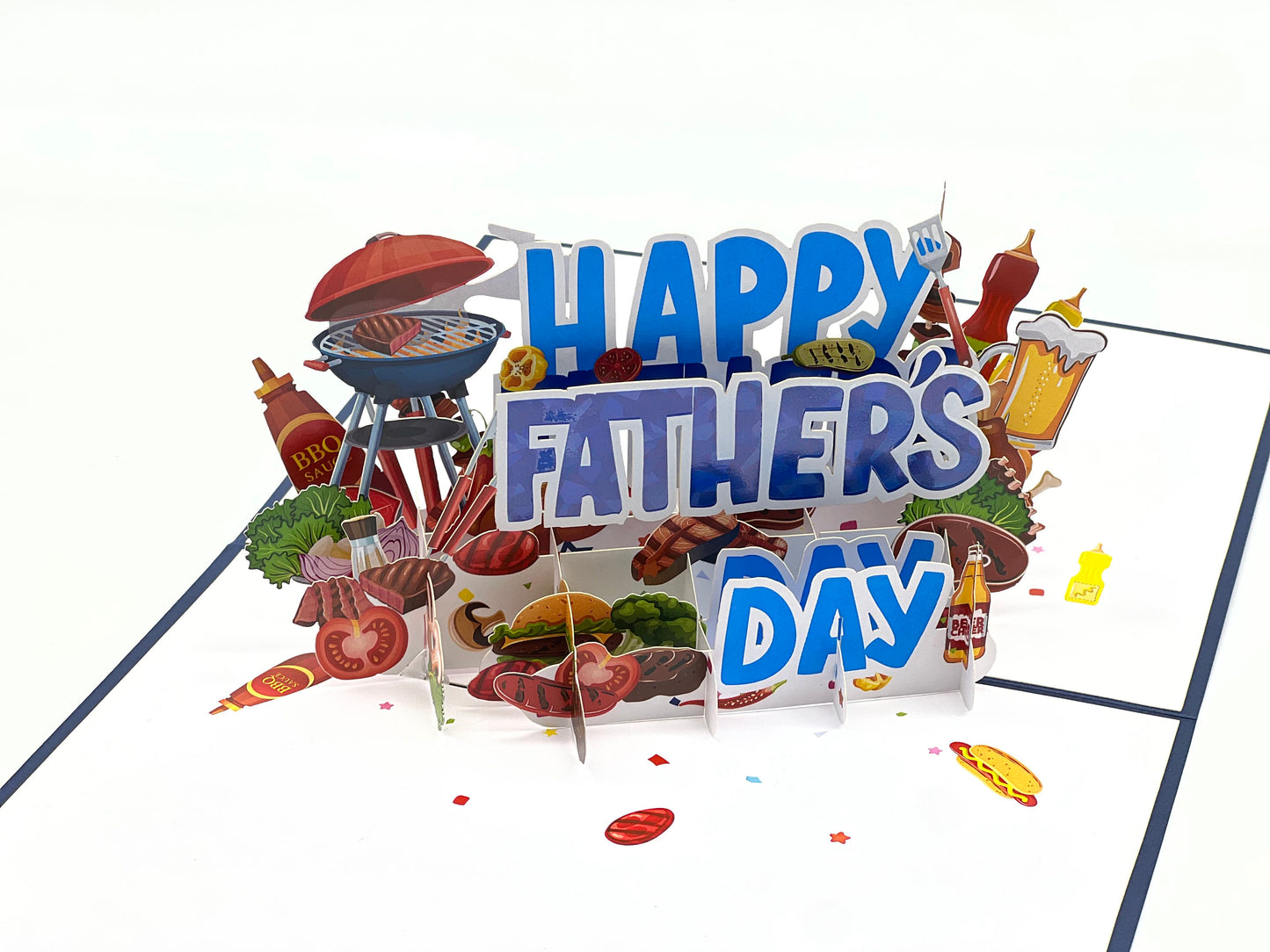 Father's Day BBQ Pop Up Card β 3D Greeting for <strong>Grill Master Dads</strong>, Featuring Barbecue, Burger, Steak, Skewers, Beer - A Must-Have for Dads Who Adore BBQ