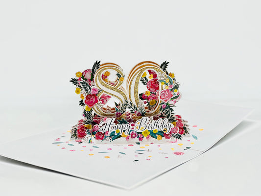 80th Birthday Pop up card, Celebrating 80th Birthday 3D card