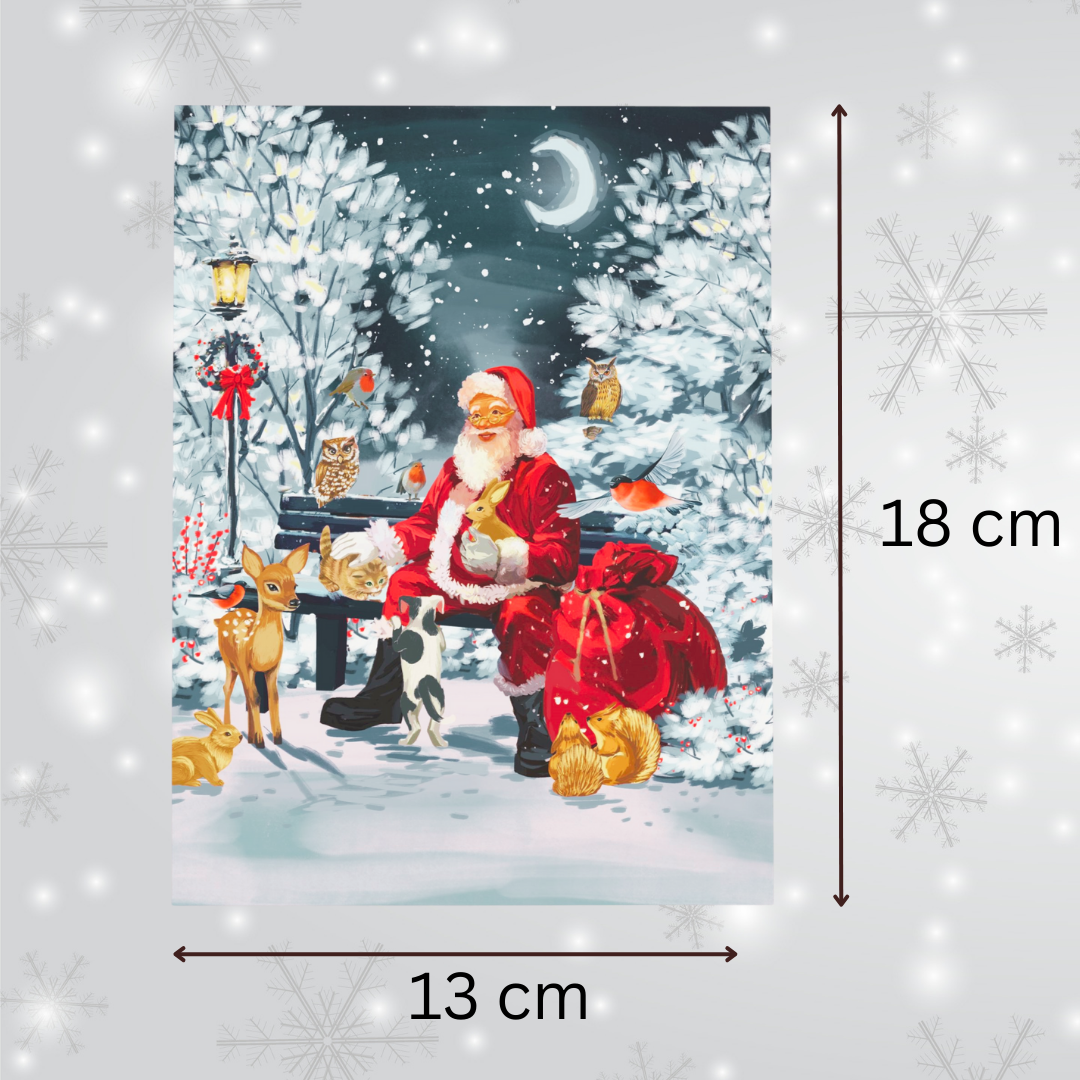 Christmas Santa in forest with wild animal in forest pop up card