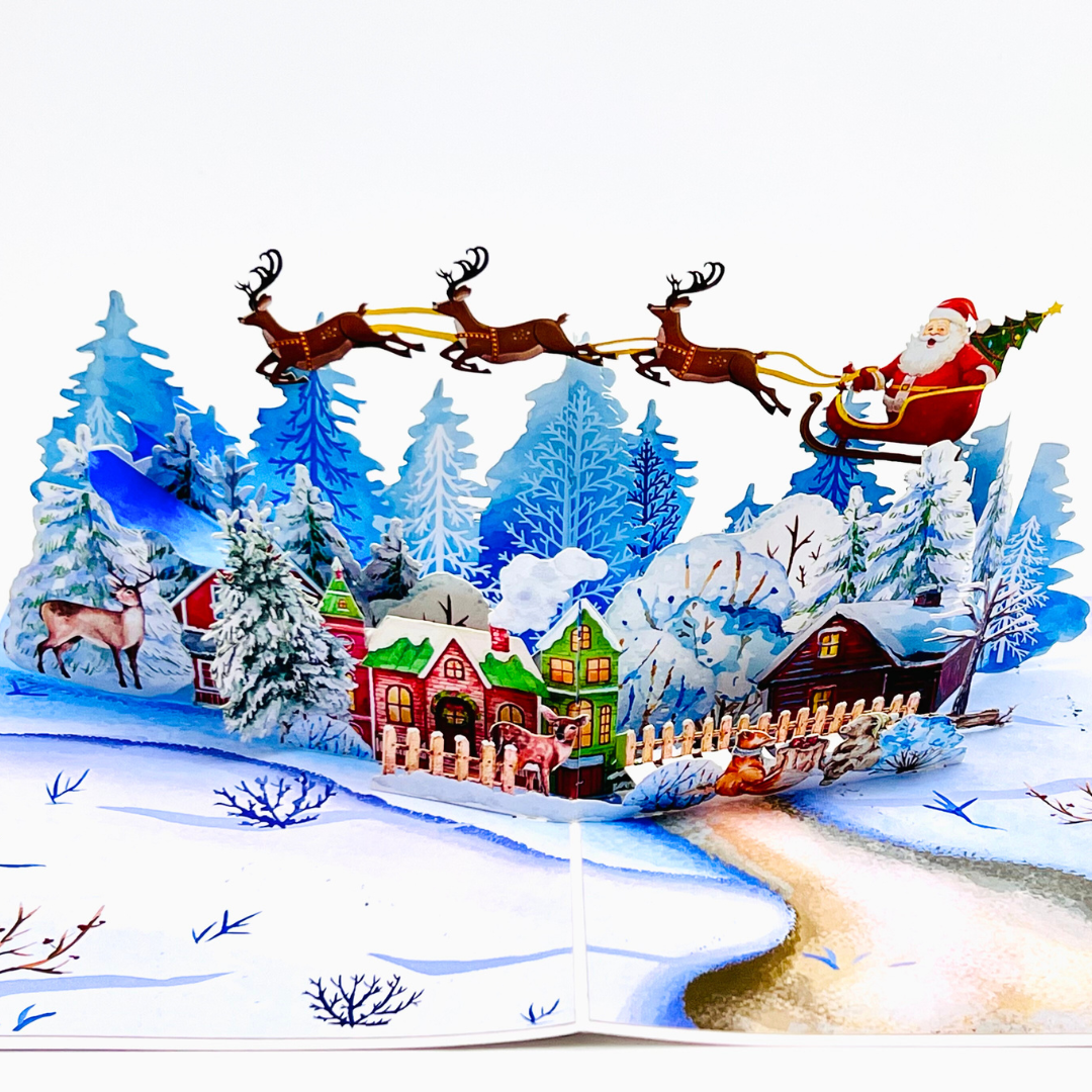 Christmas Santa's Magical Flight, 3D Winter Wonderland 3D Pop-Up Greet Three Dee Cards Christmas Santa's Magical Flight, 3D Winter Wonderland 3D Pop-Up Greet Three Dee Cards