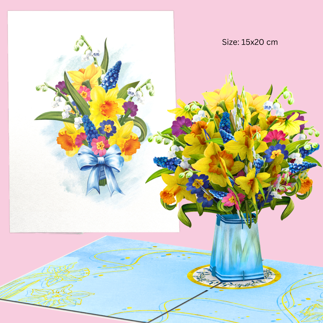 Daffodil pop up card, Birthday card, Mother’s Day card, 3D yellow daffodil Easter card, Father's Day pop up card,  Thank you pop up card, card for any occasion