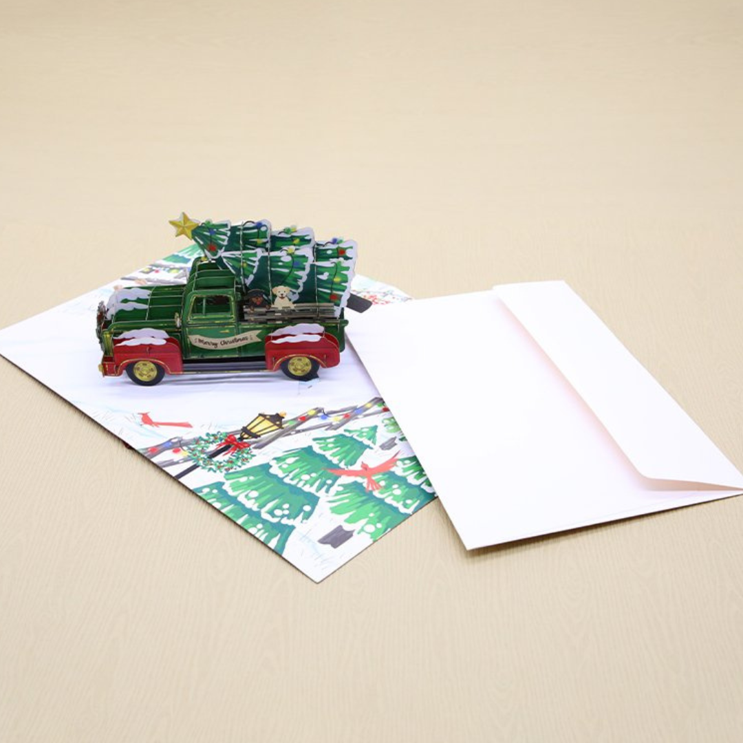 Christmas tree on Red Truck 3D pop up greeting card