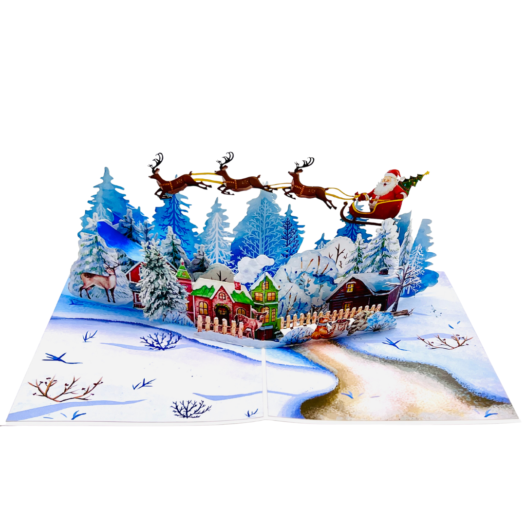 Christmas Santa's Magical Flight, 3D Winter Wonderland 3D Pop-Up Greeting Card