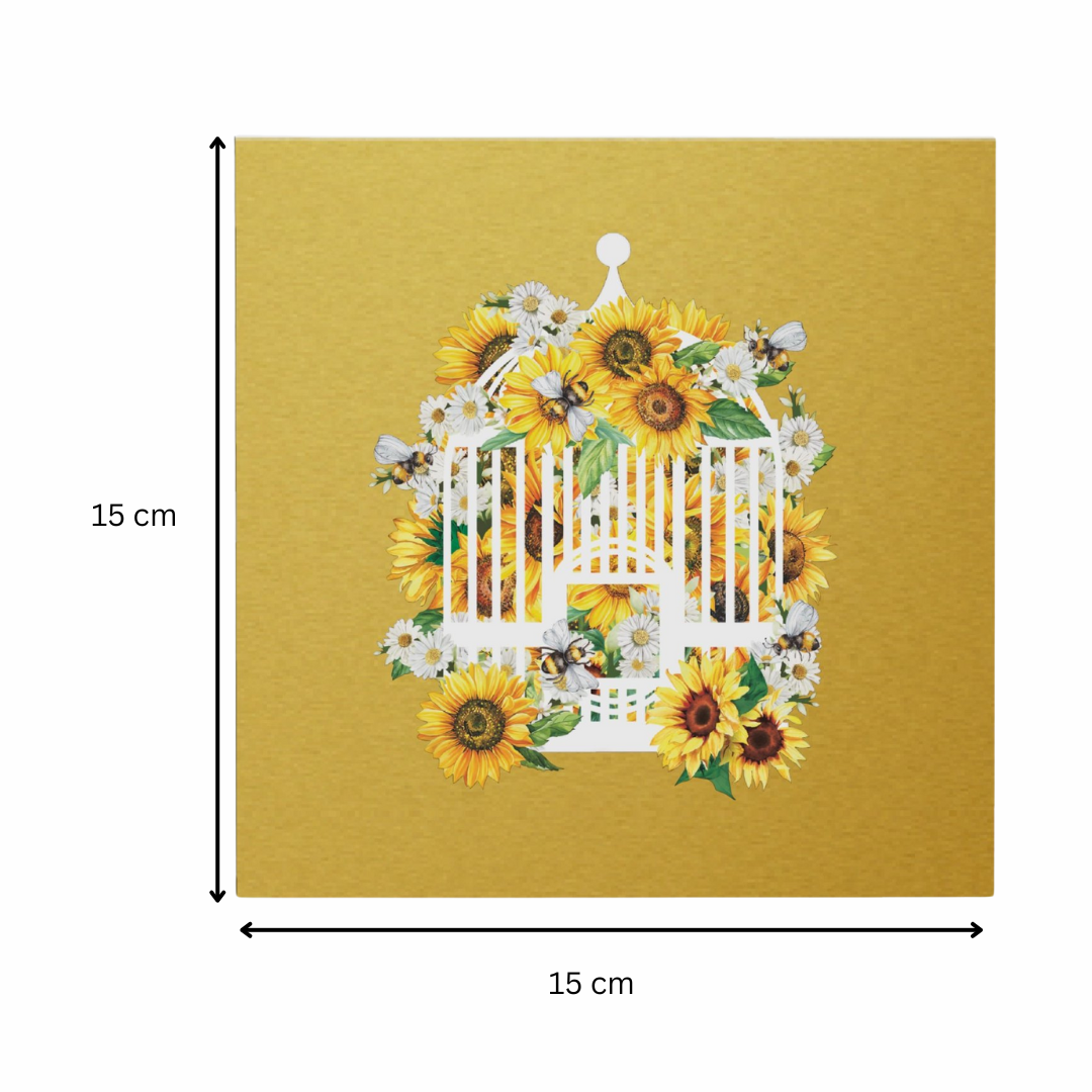 Bee Sunflower Birdcage pop up card, Mother's Day card, Birthday pop up card, 3D birdcage, Get well soon, Thinking of you