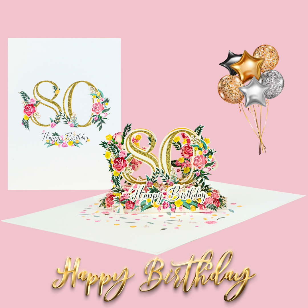 80th Birthday 3D pop up greeting card