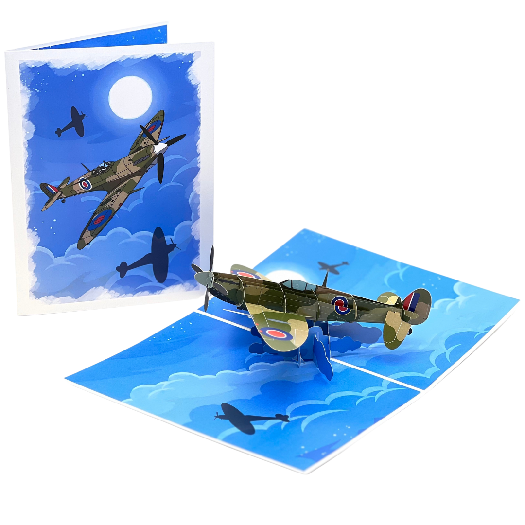 3D Spitfire Pop Up Card – Distinctive Aviation Birthday Card for Men, Ideal for Father's Day, A Unique Celebration of Vintage WW2 Aircraft for Pilots and Airplane Enthusiasts