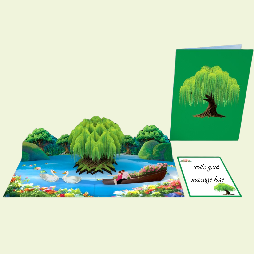 Willow tree with couple Pop up Card Valentines Day Anniversary 3D Wedding Engagement Greeting Card