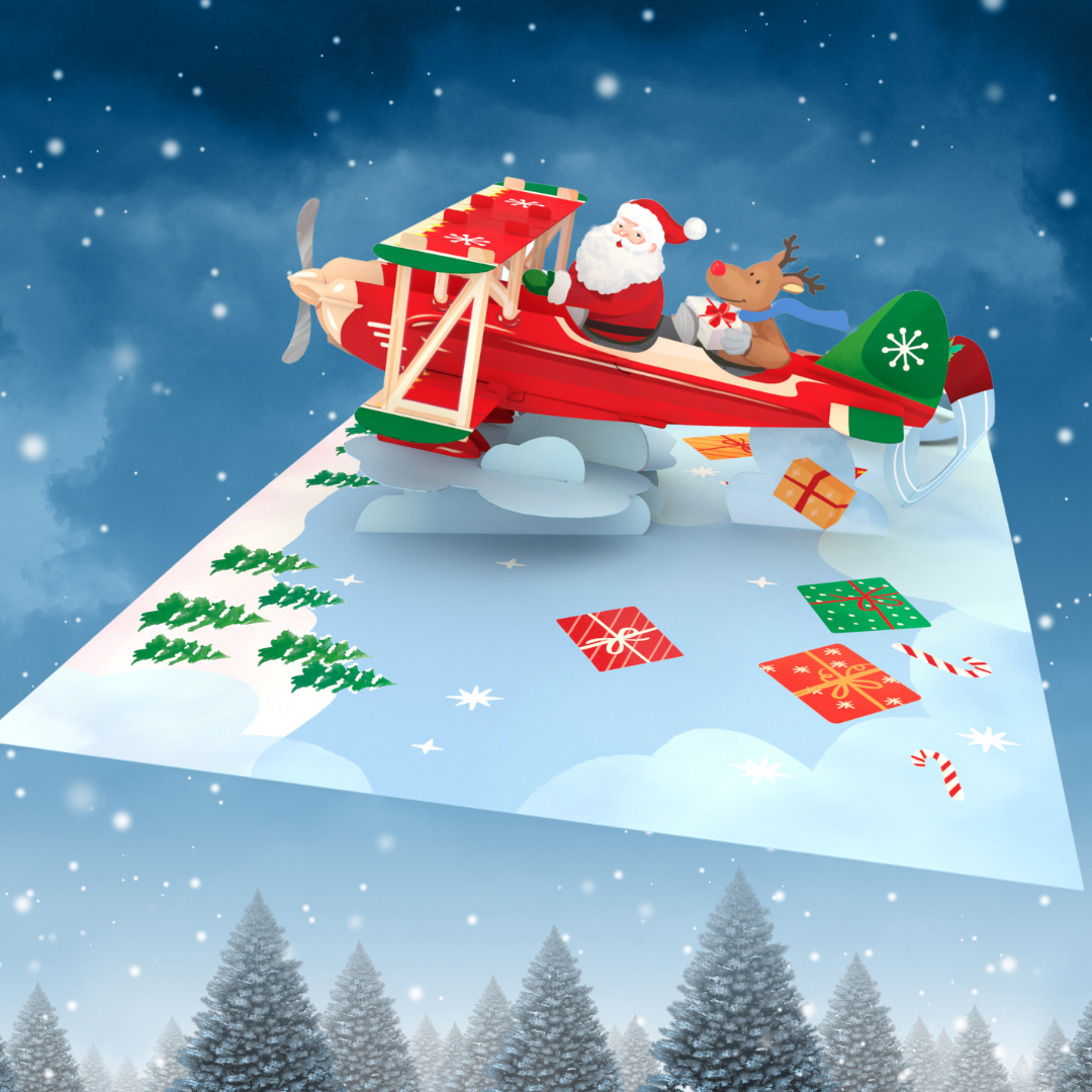 Christmas Santa's Airplane Adventure 3D Pop up greeting card