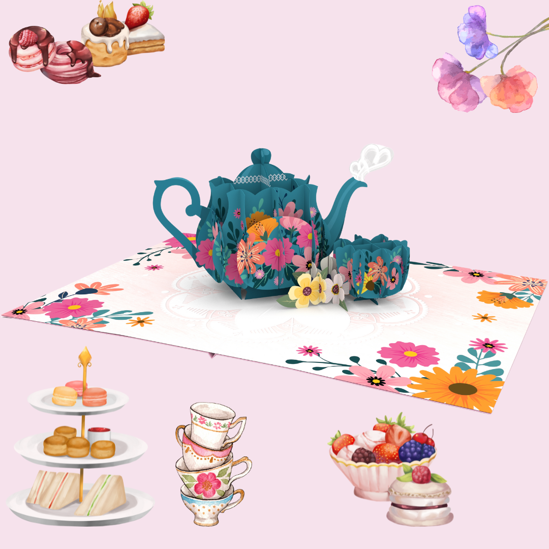 Elegant Tea Time Celebration pop up Mother's day 3D birthday, thinking of you, get well soon card