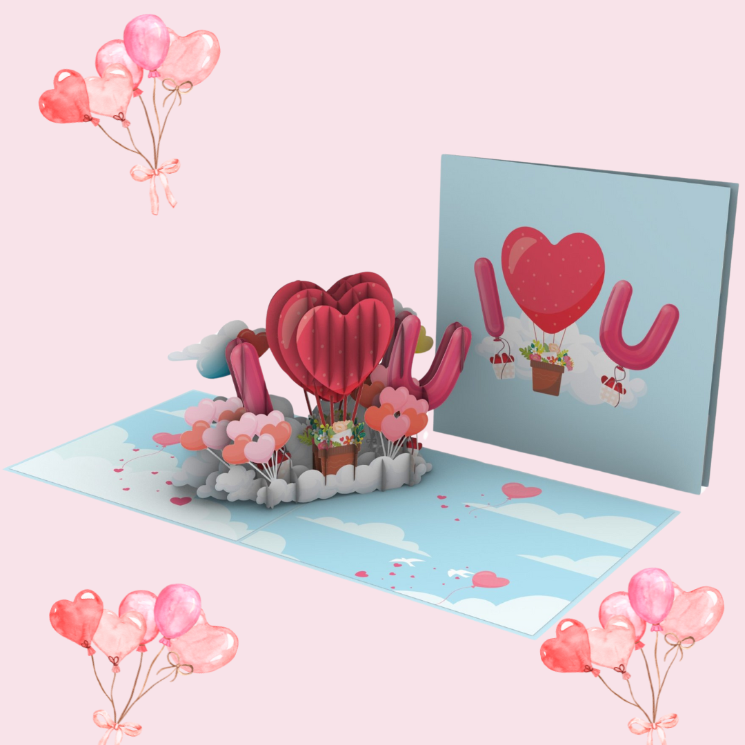 Blooming Hearts Balloon Bouquet Pop-Up Card, Valentines Day, Anniversary Card