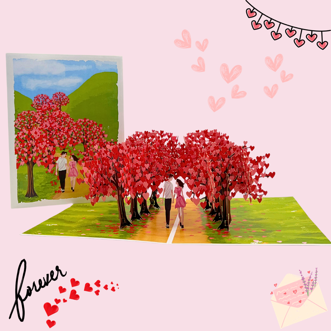 Lovers' Lane Heart Tree Avenue 3D Pop-Up Card Anniversary Valentines Day Wedding Engagement greeting card