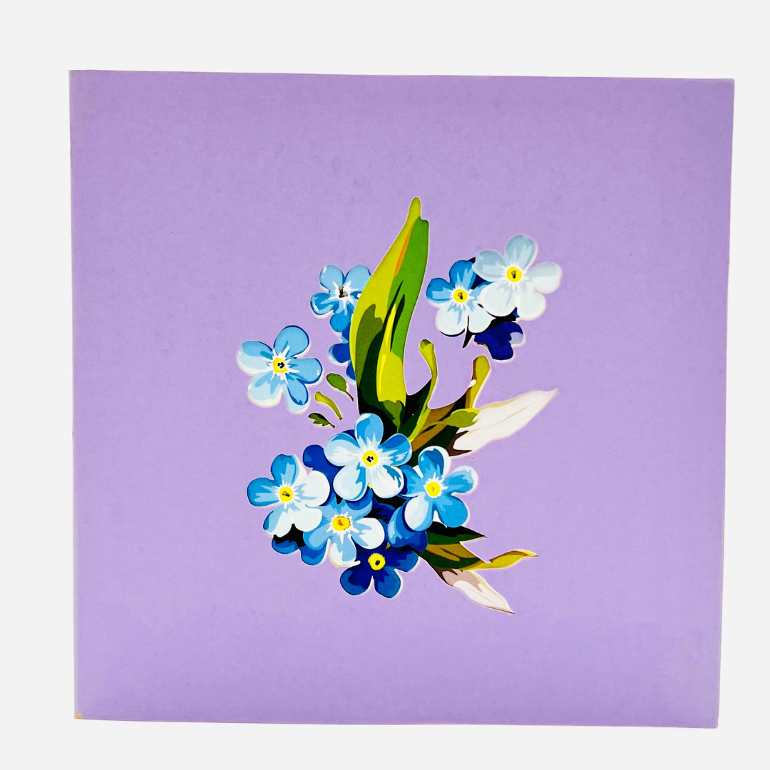 Blue forget me nots basket pop up card, Flowers Mothers Day pop up card, 3D flower cards for any occasions