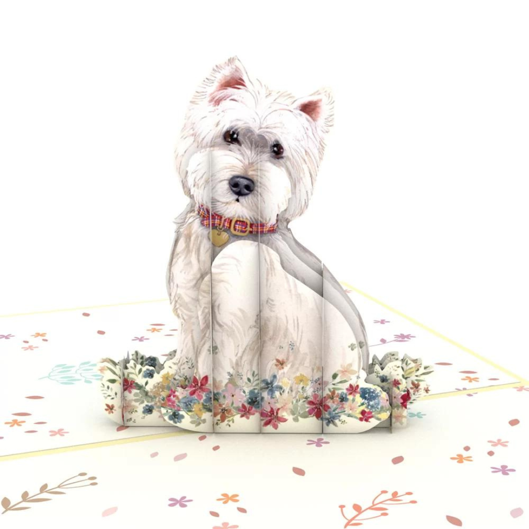 Adorable Terrier with Flowers Pop-Up Card