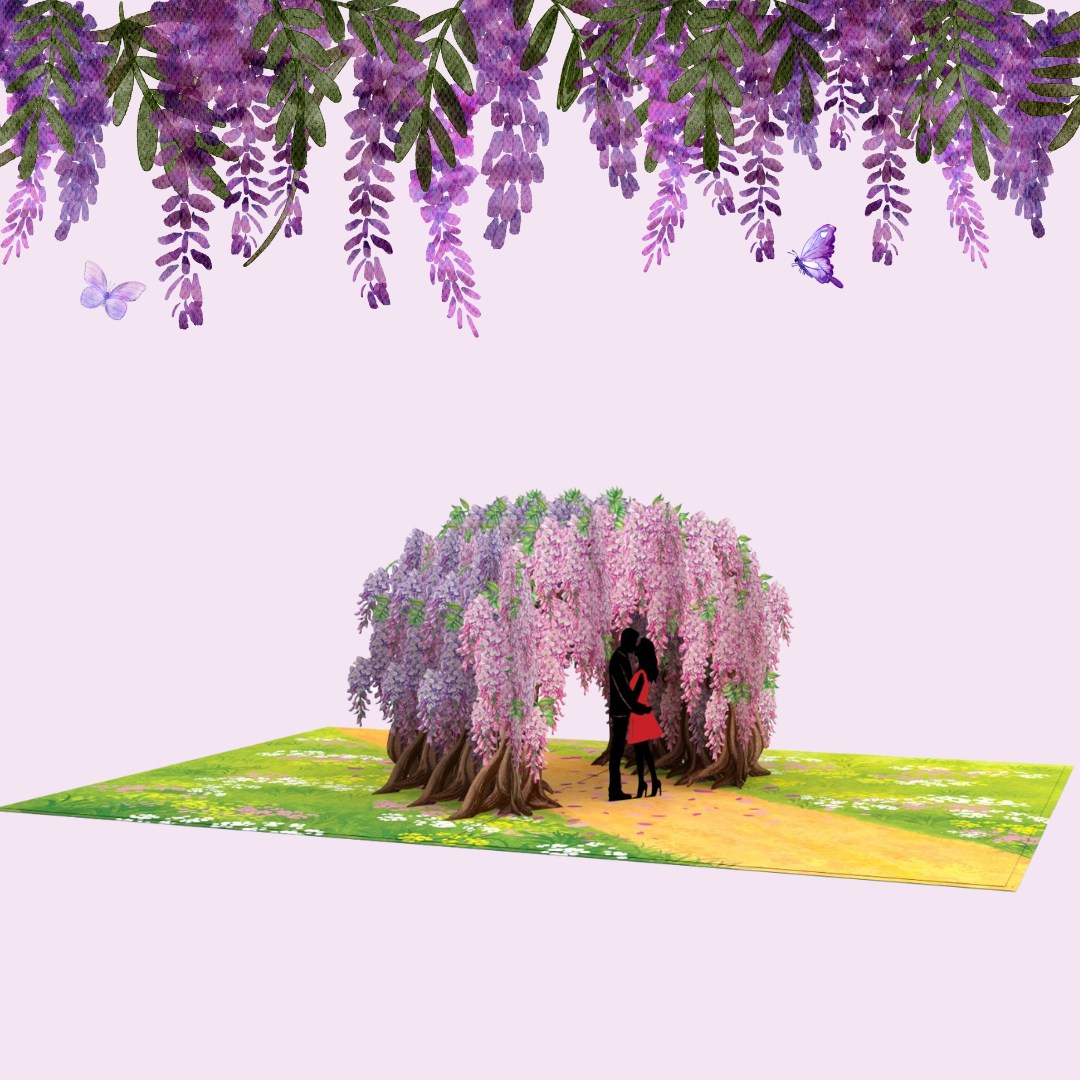 Wisteria garden Wedding, Anniversary, Engagement, Valentine's Day Couple 3D greeting pop up card