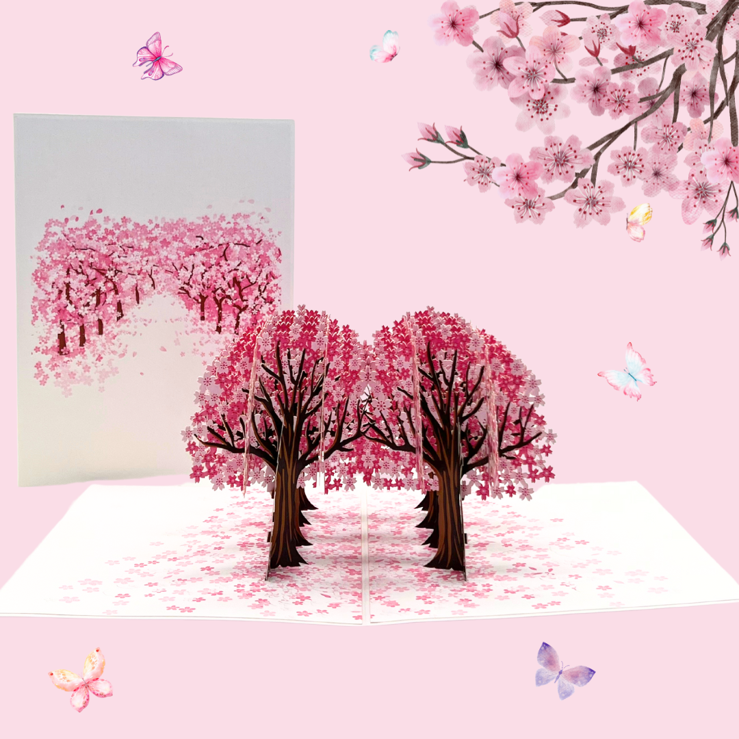 Cherry blossom trees pop up card, Mothers Day pop up card, Spring birthday card, 3D card for any occasion