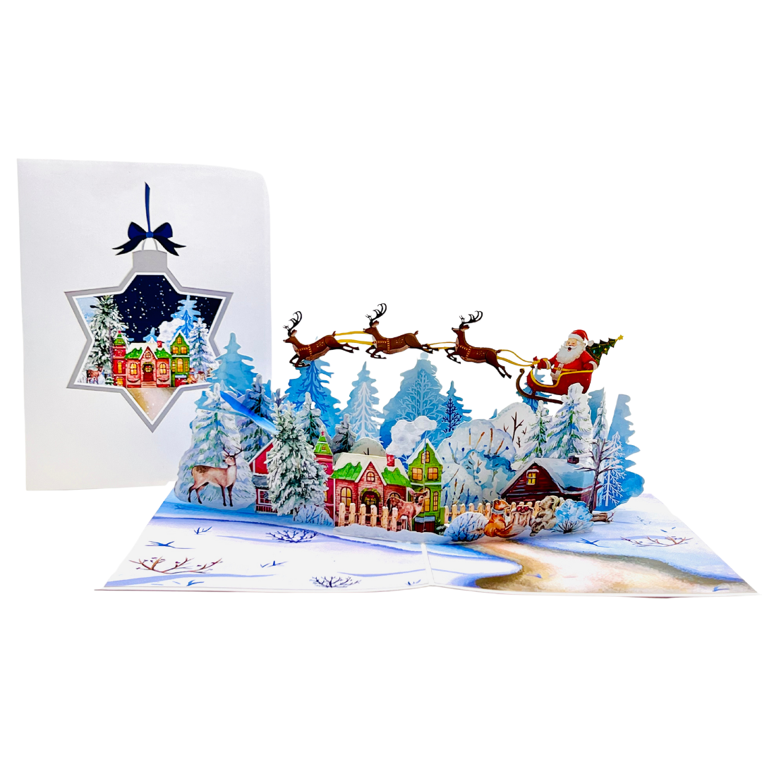 Christmas Santa's Magical Flight, 3D Winter Wonderland 3D Pop-Up Greeting Card