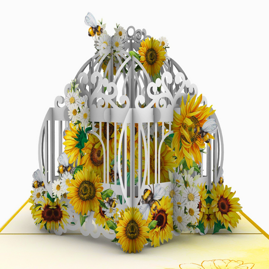 Bee Sunflower Birdcage pop up card, Mother's Day card, Birthday pop up card, 3D birdcage, Get well soon, Thinking of you
