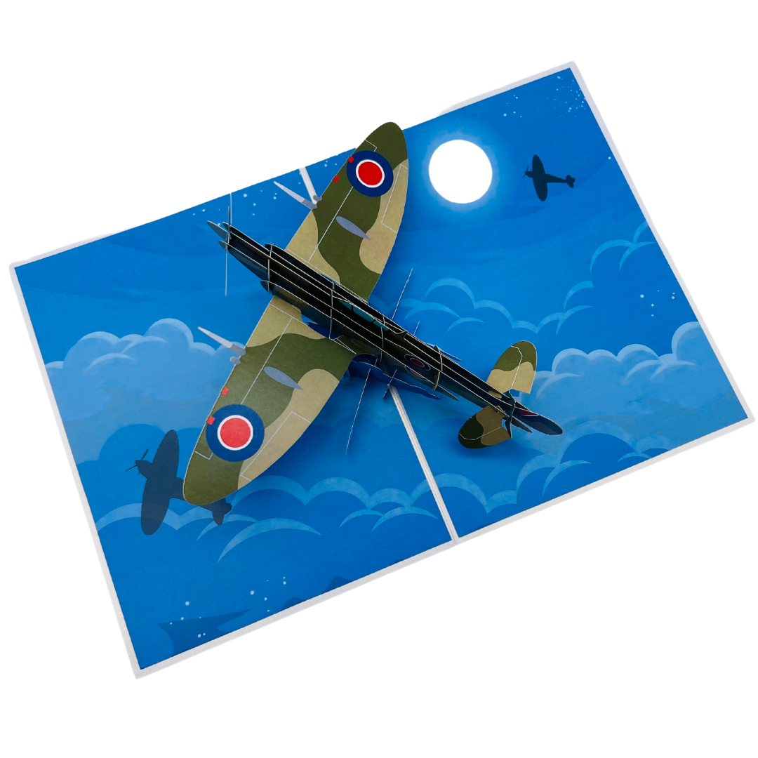 3D Spitfire Pop Up Card – Distinctive Aviation Birthday Card for Men, Ideal for Father's Day, A Unique Celebration of Vintage WW2 Aircraft for Pilots and Airplane Enthusiasts