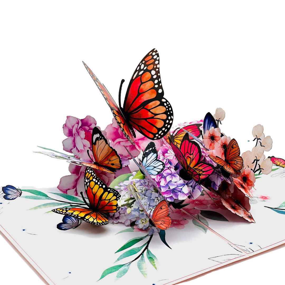 Butterflies pop up card, 3D butterflies and Hydrangea birthday pop up card, Thinking of you, Get well soon card, Mother's Day card