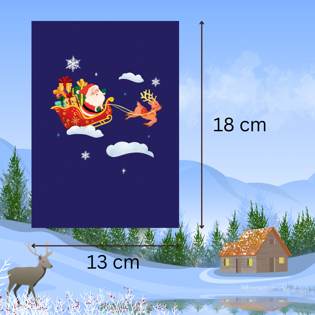 Christmas Santa on sleigh with reindeers 3D pop up greeting card